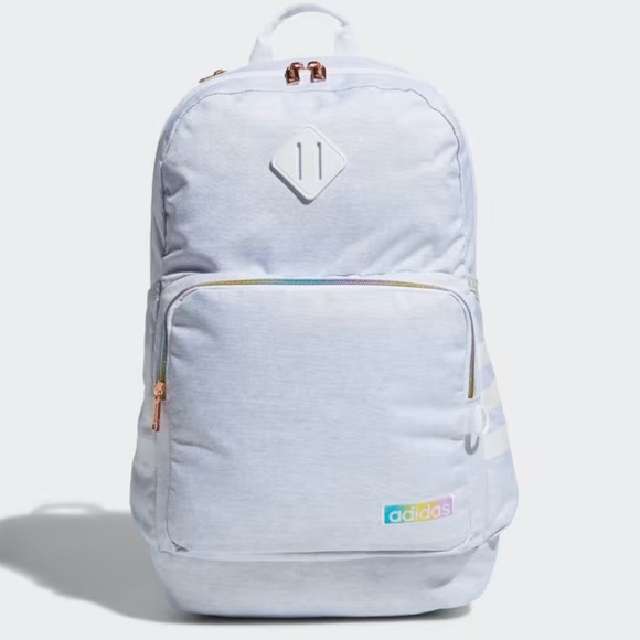 adidas Handbags - Adidas Classic 3S 4 Backpack in Jersey white, rainbow, rose gold hardware, NWT